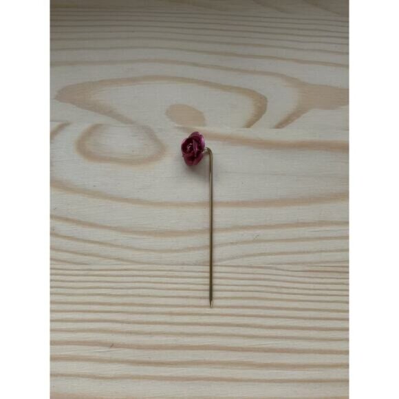 Red Rose Gold-Tone Hat Stick Pin Vintage Metal Accessory For Women Or Men - Picture 3 of 3